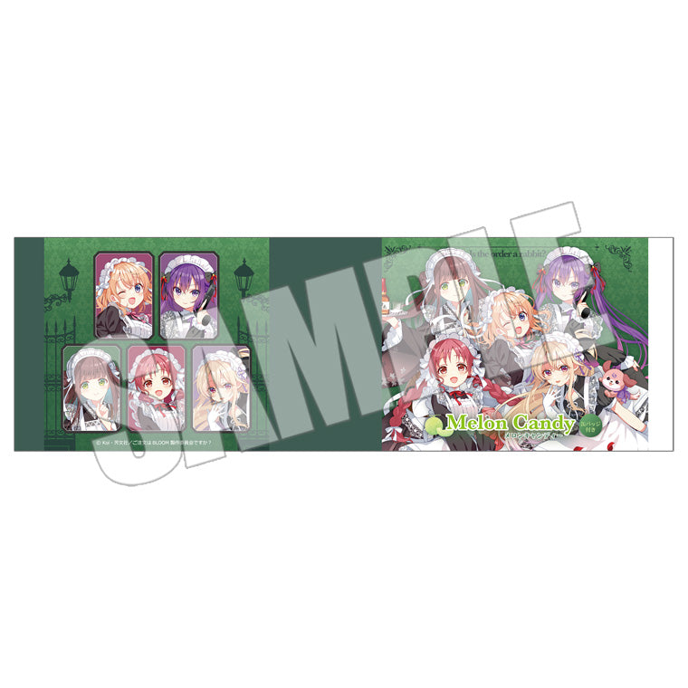 缶バッジ付きキャンディ＜Maid by Rabbits ココア＆リゼ＆千夜＆メグ＆エル＞メロン味